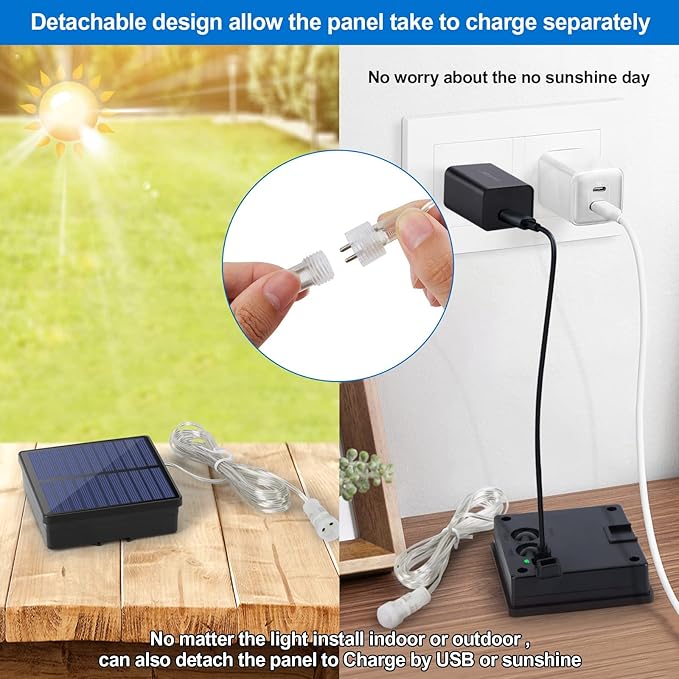 IMAGE Solar Curtain Lights 8 Modes 9.8x9.8 Feet Solar String Lights for Wedding Party Home Decoration Backdrops Full Waterproof UL Safety Standard Warm White