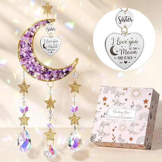 Sisters Gifts from Sister for Sister from Brother, Best Sister Gifts Unique Sister Birthday Gifts for Sister in Law Soul Sister, Moon Crystal Suncatcher for Window Hanging Decor