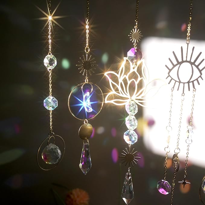 ilclviz Suncatcher Crystal Hanging Sun Catcher Prism with Chain Pendant Ornament Crystal Balls for Window