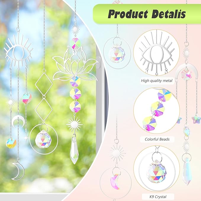 ilclviz Suncatcher Crystal Hanging Sun Catcher Prism with Chain Pendant Ornament Crystal Balls for Window 6 Pieces