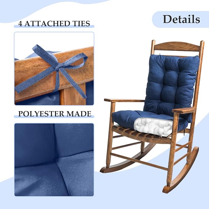 Indoor Outdoor Rocking Chair Cushions Pack of 1, Patio Chair Cushion High Back Chair Seat Cushions for Garden Patio Furniture, Black