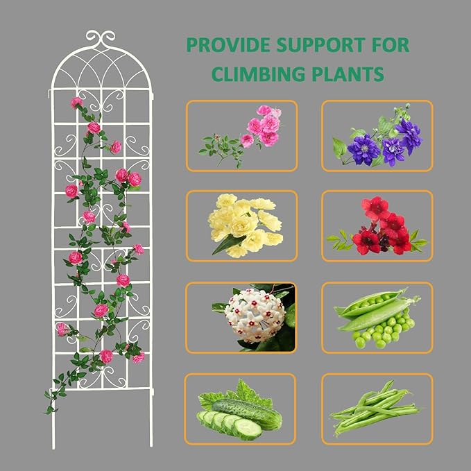2 Pack Metal Garden Trellis 86.7" H Cream White Garden Fence Rustproof Trellis for Climbing Plants Support Roses Flower Outdoor Lawn, White Tall