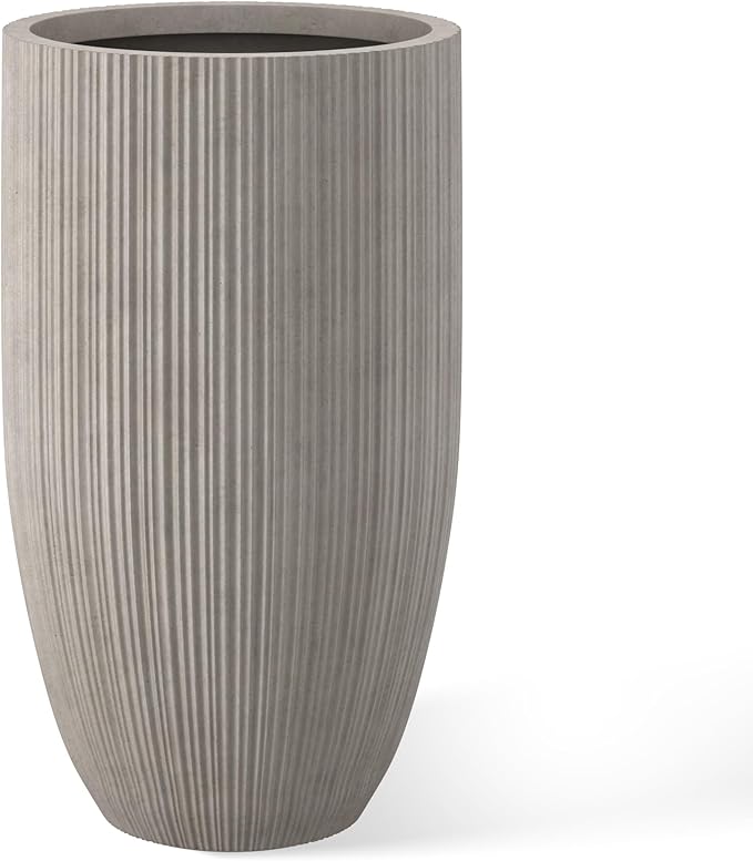 Kante 24 Inch Tall Round Concrete Planter, Large Indoor Outdoor Plant Pots with Drainage Hole and Rubber Plug, Modern Decorative Garden Pots for Home Patio Porch, Textured Weathered Concrete