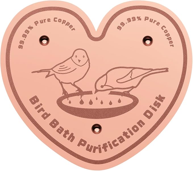 1-Pack 99.99% Pure Copper Bird Bath Purification Disk,Copper Disc with Stable Triple-Point Support,Fits All Outdoor Bird Baths(Heart-Shaped)