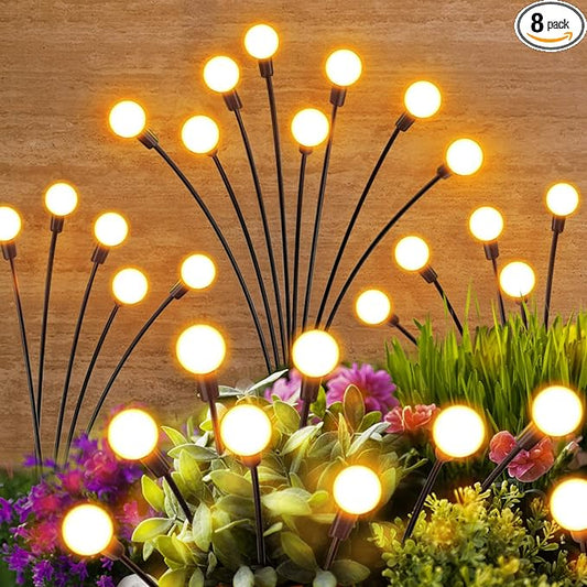 Solar Lights Outdoor Waterproof: 8 Pack 64 LED Firefly Garden Solar Powered Lamps - Bright Outside Pathway Lighting Modern Yard Patio Decorations - 2025 Unique Design Sway by Wind & Dancing