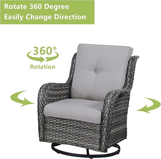 Outdoor Patio Swivel Rocker Chairs - Wicker Rattan Patio Swivel Rocking Chairs Set of 2 with High Back,Deep Seating and Comfort Cushions for Deck Porch Garden,Mixed Grey/Grey