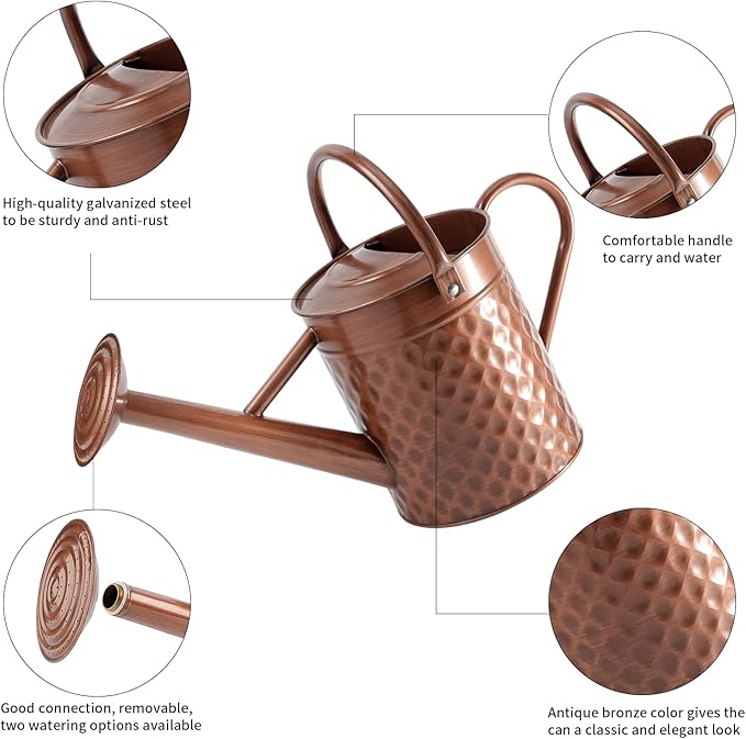 1 Gallon Metal Watering Can for Outdoor Indoor Plants, Copper Colored Watering Can with Removable Spray Spout, Ideal for Garden Watering