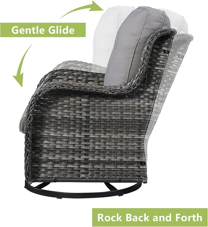 Outdoor Patio Swivel Rocker Chairs - Single Wicker Rattan Patio Swivel Rocking Chair with High Back,Deep Seating and Comfort Cushions for Deck Porch Garden,Mixed Grey/Beige