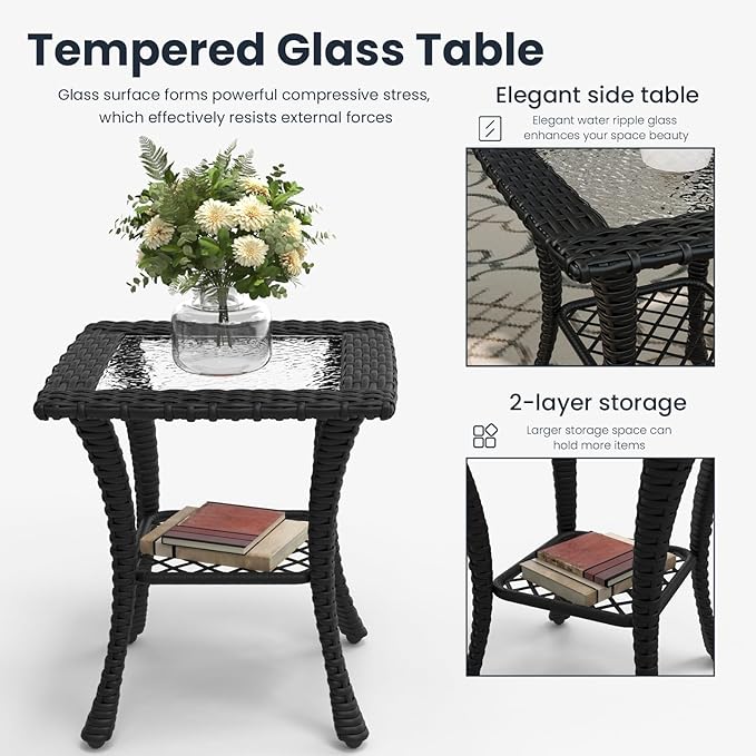 3 Pieces Outdoor Patio Furniture Sets with Single Chairs with 6-inch Thick Cushion and Side Table for Deck Lawn