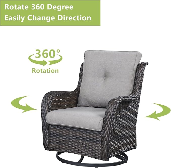 Outdoor Patio Swivel Rocker Chairs - Wicker Rattan Patio Swivel Rocking Chairs Set of 2 with High Back,Deep Seating and Comfort Cushions for Deck Porch Garden,rown/Grey