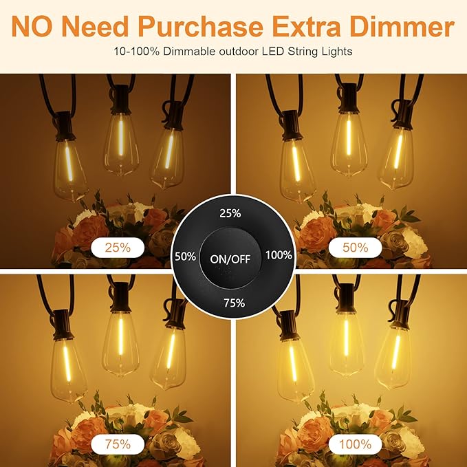 150FT Outdoor String Lights with Remote, Garden Patio Decor with 2500K Warm White, 75+3 LED Edison Bulbs, Support Timer Dimmable Waterproof Shatterproof for Yard Outside Porch Deck Backyard