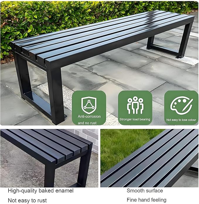 Weatherproof Metal Dining Bench, Outdoor Bench Backless Patio Bench 2-Person Farmhouse Bench Garden Bench for Kitchen, Living Room, Entryway(Blue,47in)