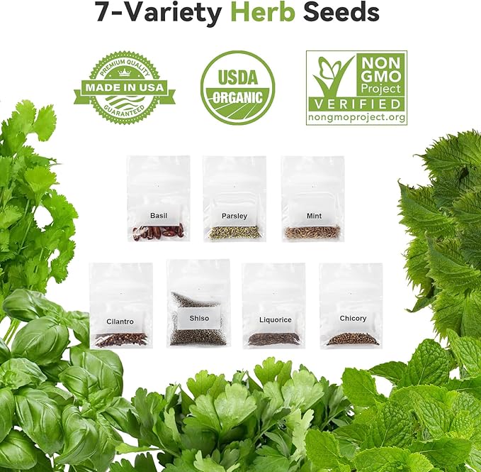 inbloom Herb Seed Pod Kit for AeroGarden, iDOO, Ahopegarden, MUFGA Hydroponic Growing System Indoor Garden, 12-Pod, 350+ Seeds Included Basil, Mint, Cilantro, Parsley, Shiso, Chicory, Liquorice