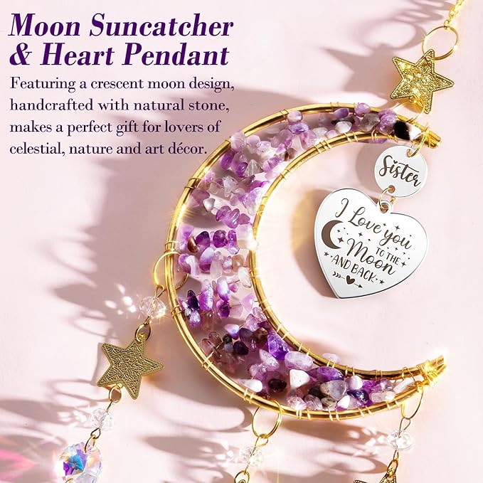 Sisters Gifts from Sister for Sister from Brother, Best Sister Gifts Unique Sister Birthday Gifts for Sister in Law Soul Sister, Moon Crystal Suncatcher for Window Hanging Decor