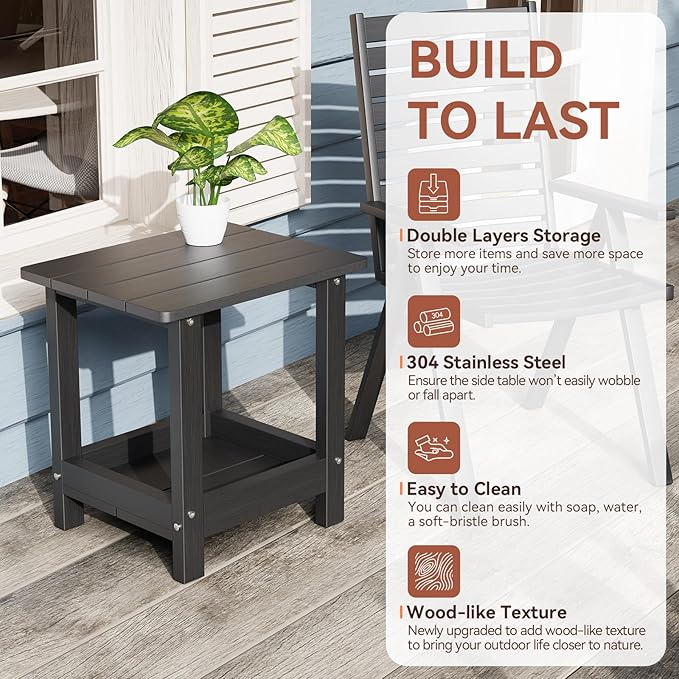 Outdoor Side Table for Garden, Lawn, Living Room Adirondack Tables for Outside 2-Tier HDPE Waterproof Small Outside Side Tables for Patio End Table for Adirondack Chair, 4 Pcs, Black