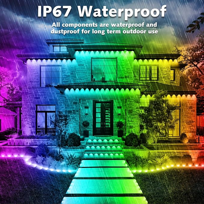 150FT Permanent Outdoor RGB Lights,Waterproof Smart LED Eaves Lights with App/Remote Control,for Christmas and All Holiday Decor,Daily and Accent Lighting,House Roof and Garden Lighting