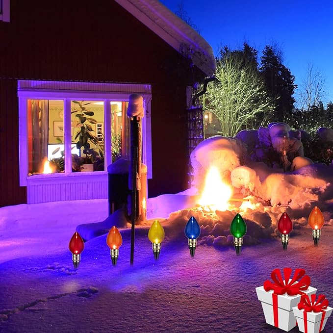 2 Pack C9 Christmas Pathway Lights - Outdoor Total 34.8 Ft, 20 Waterproof Connectable Walkway Lights for Yard, Ground, Sidewalk, Driveway Christmas Decorations