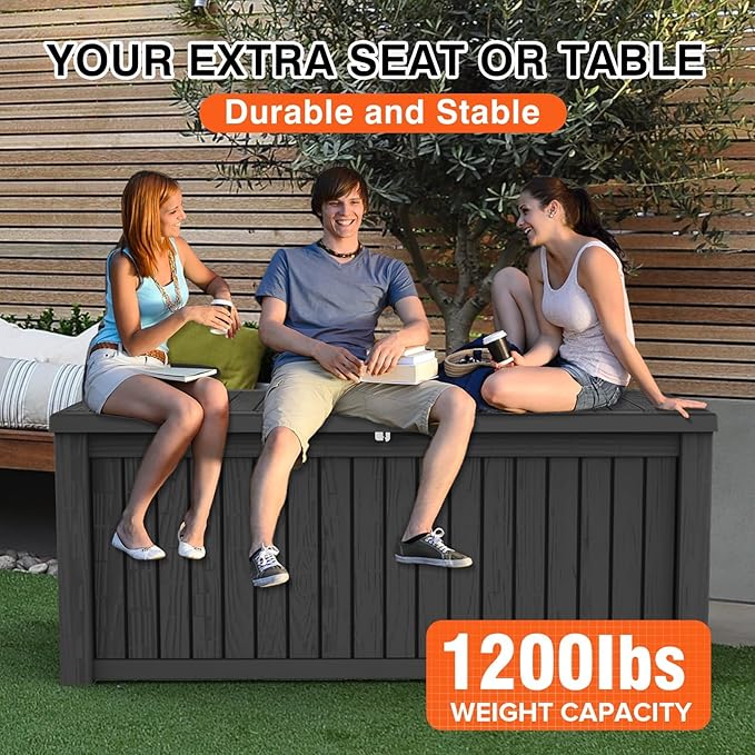 180 Gallon Patio Storage Box - Waterproof Deck Boxes & Outdoor Storage Deck Box, Lockable Resin Chest for Pool/Garden Tools, UV-Resistant, Black