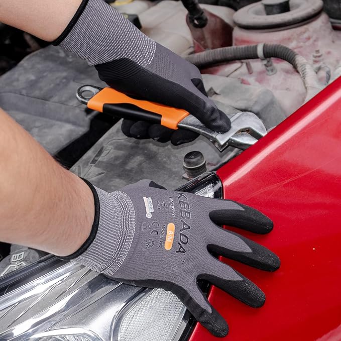 Kebada W2 Work Gloves for Men and Women, Nitrile Coated Working Gloves for Gardening, Construction, Warehouse, Safety Gloves for Work in Yard and Outdoors, 6 Pairs, XXL