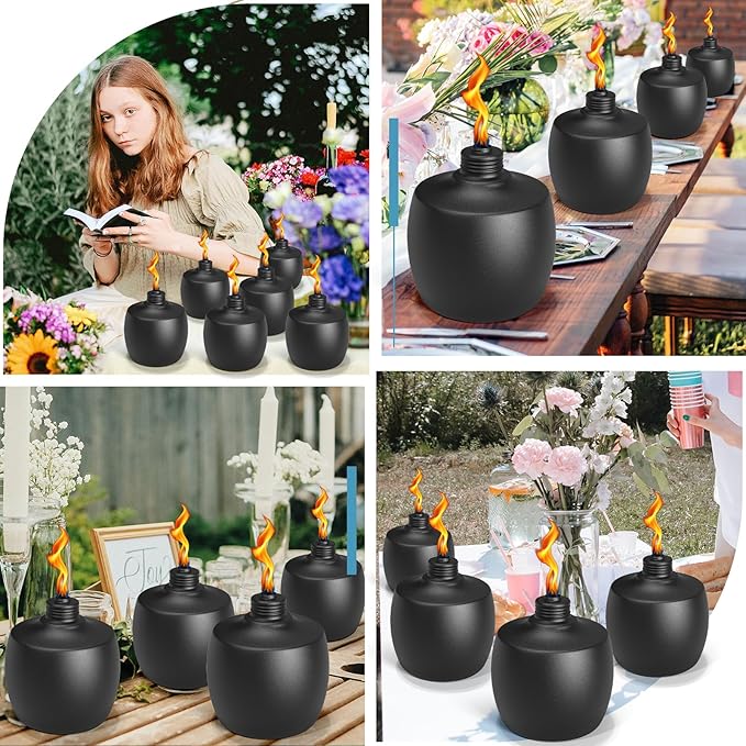 2-Pack Citronella Tabletop Torches, 21.5 oz Table Top Torches for Outdoor, Metal Oil Burner Candles, Garden Torches with Fiberglass Wick for Yard, Patio, Deck, Garden, Party, Landscape