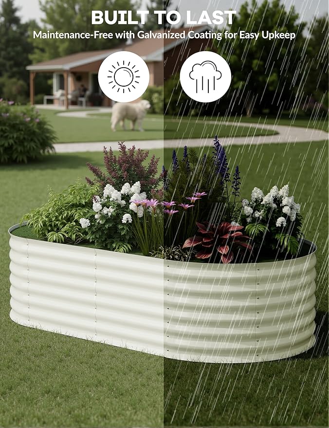 2 Pcs Raised Garden Beds Outdoor 6x3x2ft - Galvanized Steel Planter Box for Vegetables, Flowers, Rust-Resistant Garden Box, Easy Assembly Raised Beds, Durable Planters for Outdoor Plants, Beige