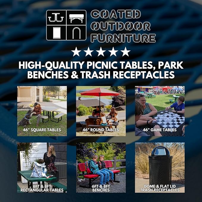 Coated Outdoor Furniture Heavy-Duty Outdoor Bench Thermoplastic Coated, Expanded Metal, Commercial-Grade Garden Bench, Made in America (Portable with Back, 4 Ft, Textured Sand)