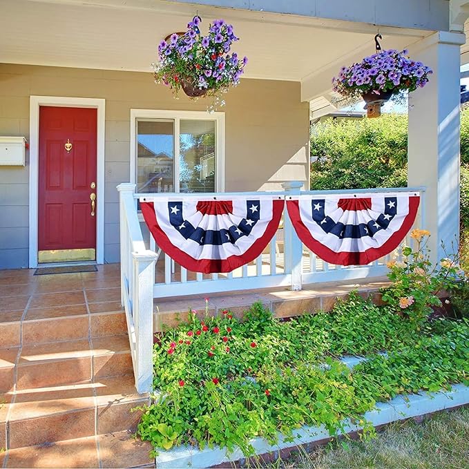 20 Pieces USA Pleated Fan Flag 1.5x3 FT American US Bunting Flag Patriotic Half Fan Banner Flag with Canvas Header and Brass Grommets for 4th of July Memorial Day Indoor Outdoor Decoration (20, 1.5x3 Feet)