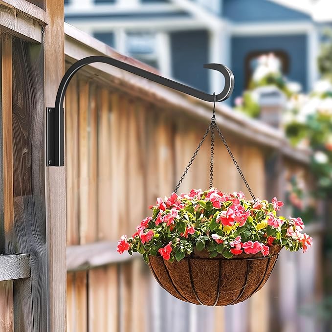 16 Inch 1 Pack Plant Hanger for Indoor/Outdoor Wall Mount - Heavy Duty Hanging Plant Holder & Bird Feeder Hook, Decorative Black Metal Wall Hangers for Plants, Flower Baskets