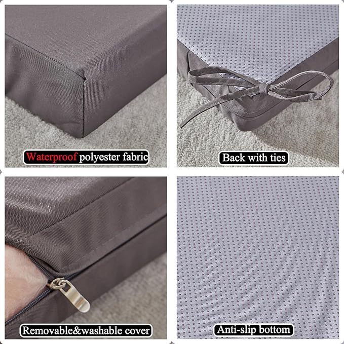 17 x 17 Inch Outdoor Seat Cushions for Patio Furniture with Non Slip and Ties Waterproof & UV Resistant Round Corner Outdoor Chair Cushions Replacement Set of 2, Gray