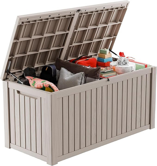 180 Gallon Outdoor Storage Box – Waterproof Deck Box for Garden & Patio,Light Brown