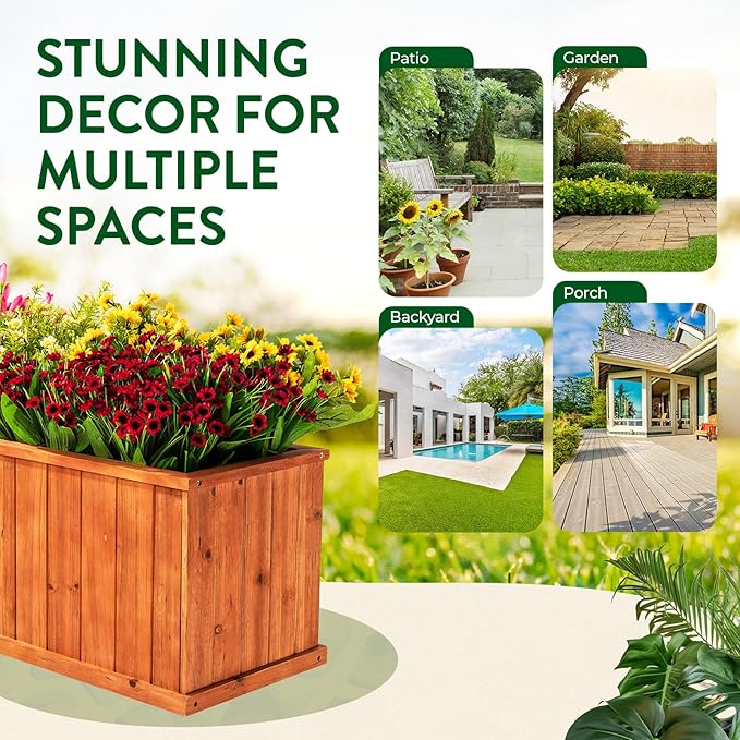 IDZO Wooden Window Box 40 in, Spacious Wooden Planter Boxes with Convenient Drainage Holes, Durable Oil Coated Window Box for Flowers & Plants, Decor Garden, Balcony, Backyard, Easy Assembly