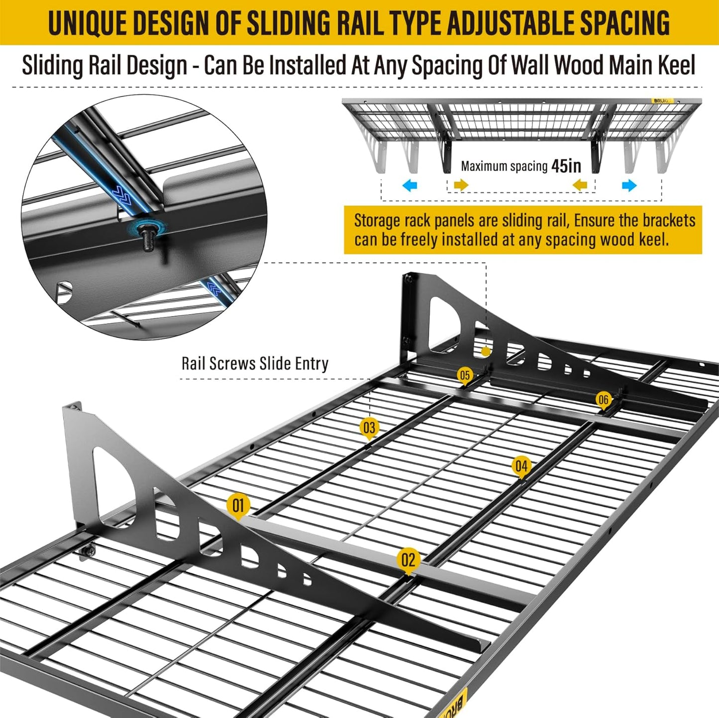 1.64x4ft Adjustable Rail Wall Garage Storage Shelf, for Tool Room, Storage Room, Store Supermarket Wall Storage Shelving Rack (2 Pack-Black)