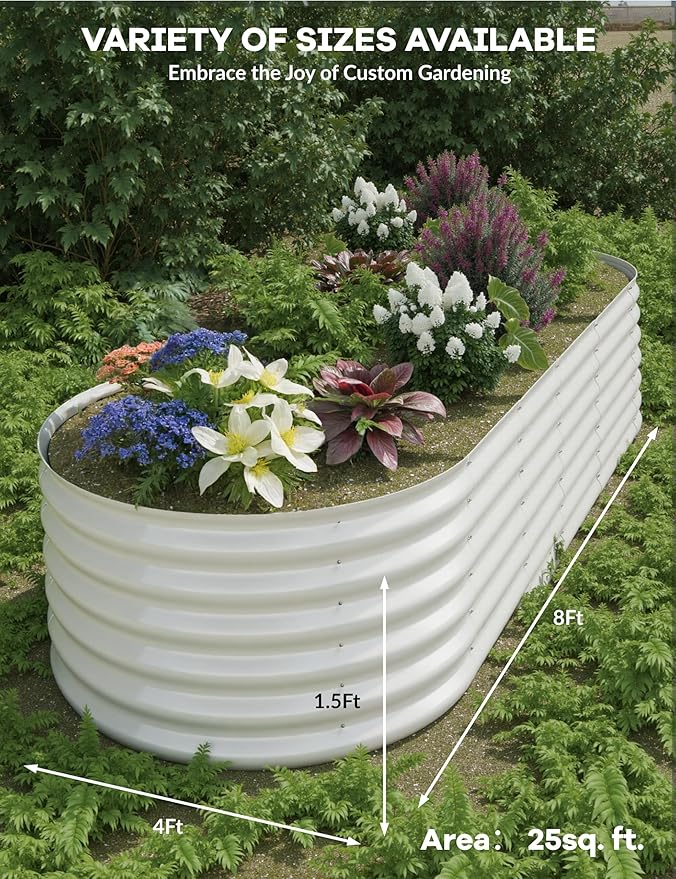 2 Pcs Raised Garden Beds Outdoor 8x4x1.5ft - Galvanized Steel Planter Box for Vegetables, Flowers, Rust-Resistant Garden Box, Easy Assembly Raised Beds, Durable Planters for Outdoor Plants, Beige