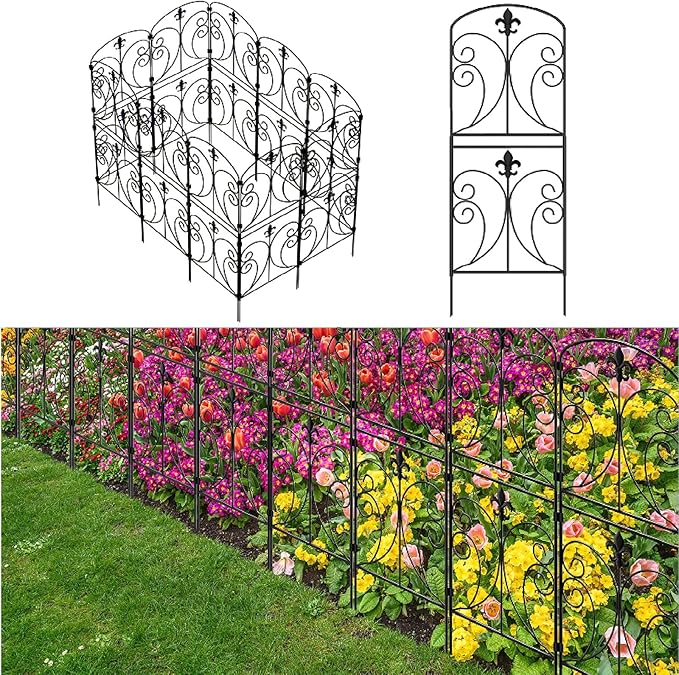 Skcoipsra Decorative Garden Fence 10 Pack, 37.5in(H) x 10.8ft(L) Animal Barrier Fence, Rustproof Metal Fencing for Yard, Dog Rabbits Wire Section Garden Edging Border for Yard Patio Garden, Arched