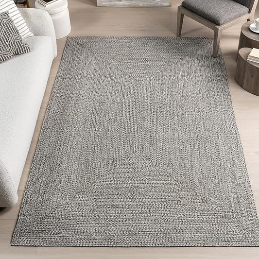 nuLOOM Oval 5' x 8' Solid Hand Braided Indoor/Outdoor Area Rug, Pet-Friendly, High Traffic, Weather Resistant, for Patio, Balcony, Bedroom, Living, Dining Room, Wynn Salt and Pepper